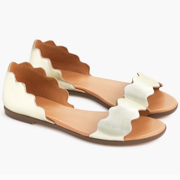 J. Crew Factory Shoes - J.Crew Leather Scalloped Peep-Toe Sandals Flats